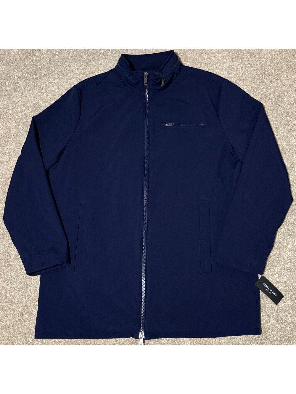 NWT Kenneth Cole New York Mens XL Full Zip Softshell Jacket Long Navy Blue